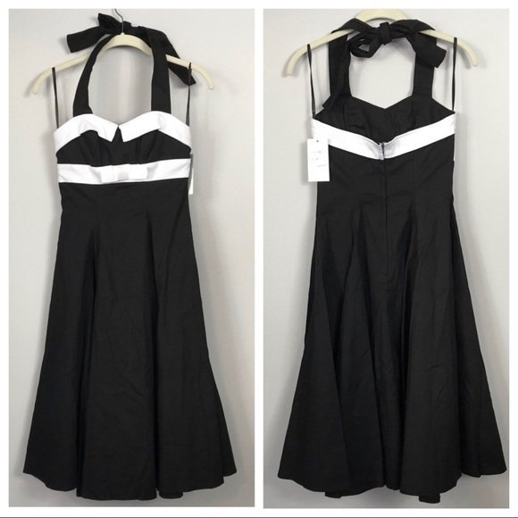 Unique Vintage Dresses & Skirts - Unique Vintage Tuxedo Halter Black Dress‎